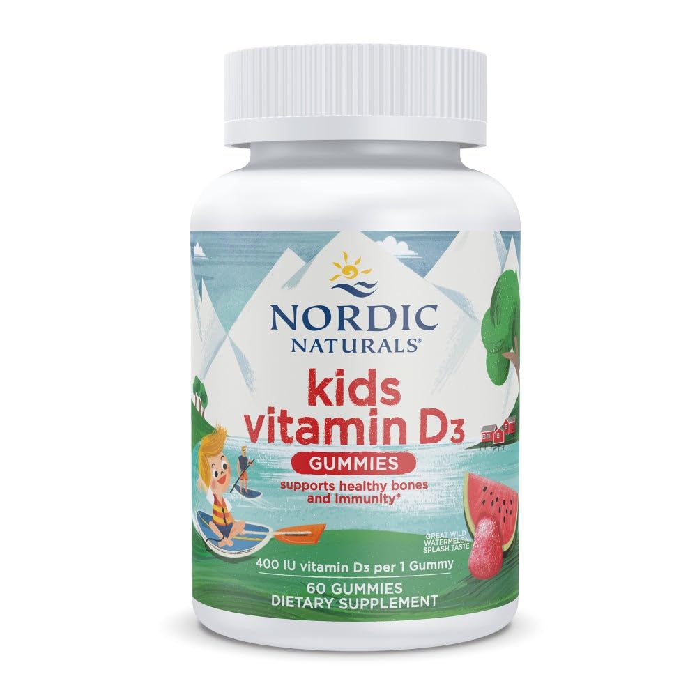 Nordic Naturals Vitamine D3 Gummies Enfants, épanchement de pastèque sauvage - 60 Gummies - 400 UI Vitamine D3 - Santé des os, immunité saine - Non-OGM, Végétarien - 60 portions