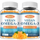 2 Pack Omega-3 Gummies Potent Algen Omega Bron, Boost Brain, Eye & Immune Functie, met DHA en EPA Vegan & Sugar Free, Orange Flavor, 120 Tel.
