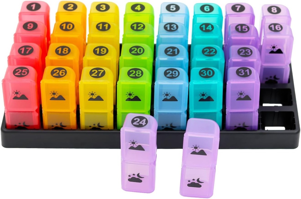 Organisateur mensuel de pilules 2 fois par jour, un mois Pill Box AM PM, 31 jours Pill Case Deux fois par jour pour tenir la vitamine et la médecine de voyage Organisateur, 30 jours Pill Organisateur, 4 semaines Pill Cases