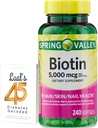 Spring Valley Biotin 5000 mcg 240 Telling, Dieetsupplement voor haarhuidnagels, Haarvitaminen voor haarverlies voor vrouwen Bundel met Lual 45 diabetes gedecodeerd