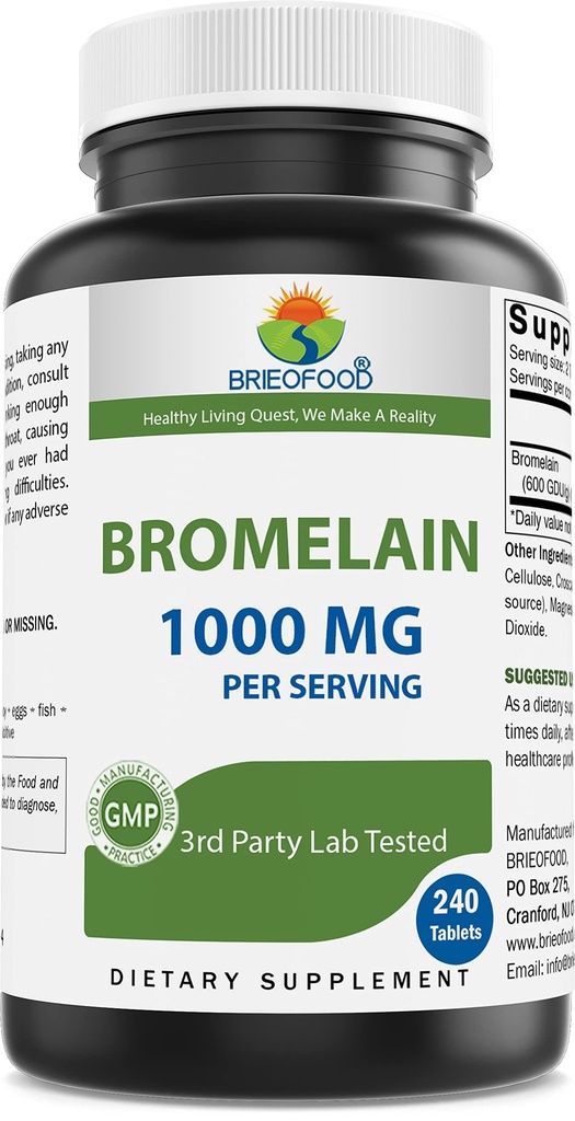 Brieofood Bromelain 1000mg per portie 240 tabletten - Proteolytische Digestieve Enzyme - Ondersteunt gezonde spijsvertering, Joint Health, Nutriënt Absorptie