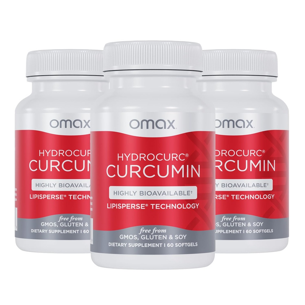Omax3 HydroCurc Turmeric Curcumin Softgels, Zeer Bio available MCT Oil Nanoparticle for Potency & Absorptie, Joint Health, 180 Softgels (3 Pack)