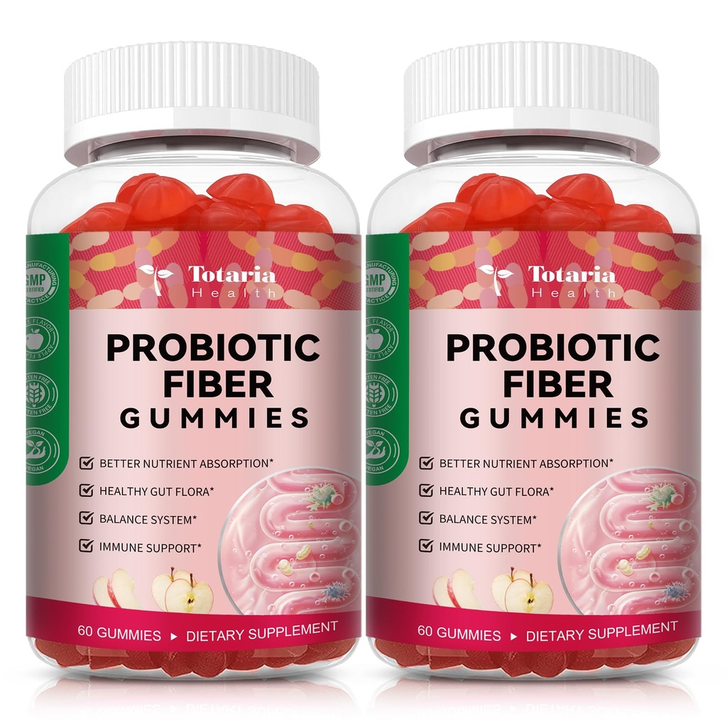9-in-1 Probiotic Fiber Gummies for Adults & Teens 16G Fiber per Serving, Psyllium Fiber Supplement with 5 Miljard CFU Bacillus Coagulans, Inulin, ACV for Digestive, Gut & Immune Wellness - 2 Flessen