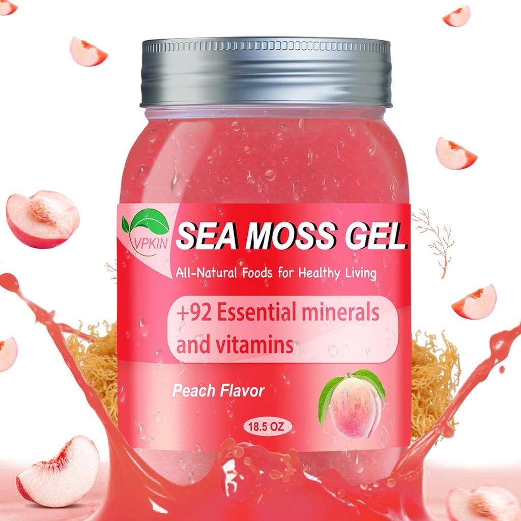 Sea Moss Gel, Irish Organic Raw Seamoss Gel Made with Real Fresh Fruit,Immune and Digestive Support,Vitamine Minerals Supplement(Peach,18.5OZ)