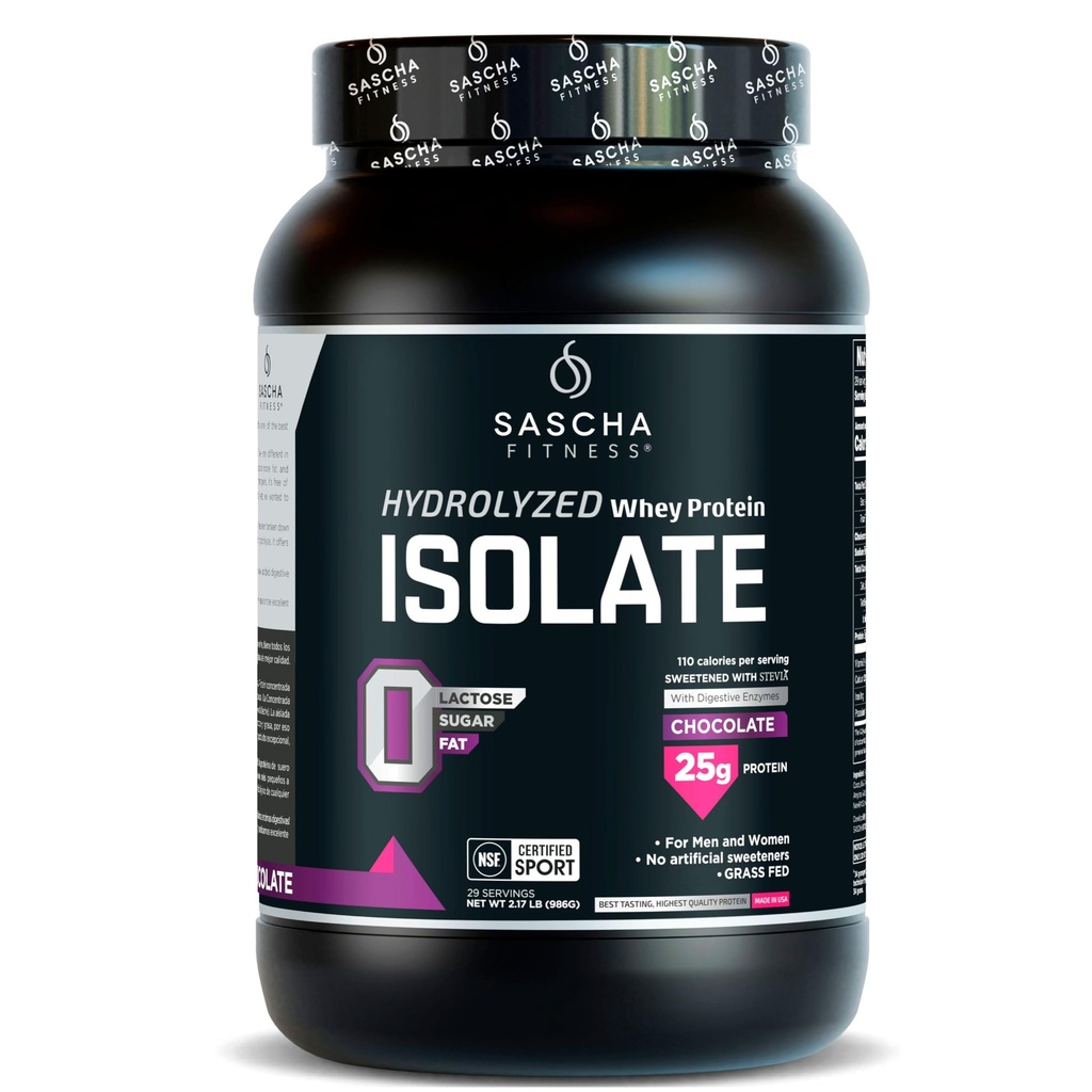SASCHA FITNESS Isolat hydrolysé de protéines de lactosérum, 100 % gazonné (2 livres, chocolat)