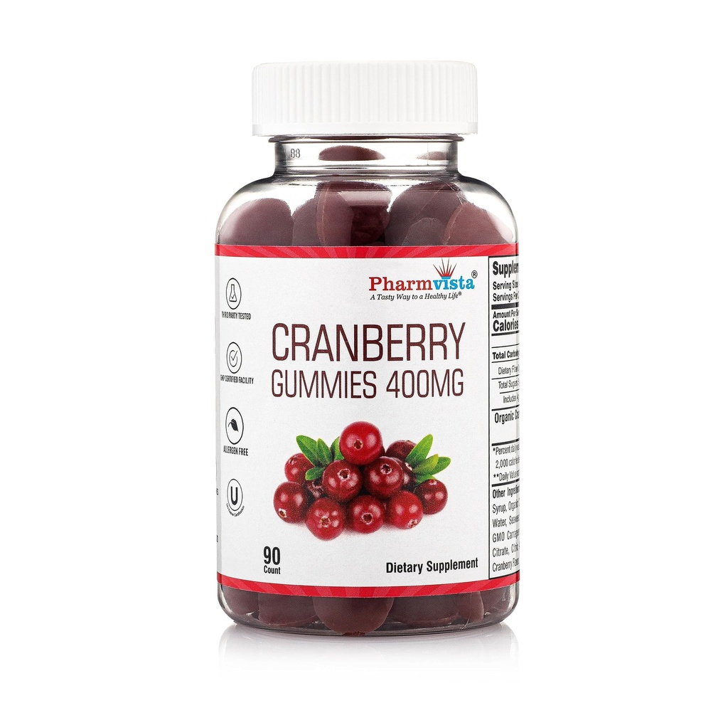 Gummies de canneberge pour les enfants et les adultes 400mg-Gluten Sans allergène Sans nutriments Supplément végétalien riche -Cheveux de canneberge-90 Compte
