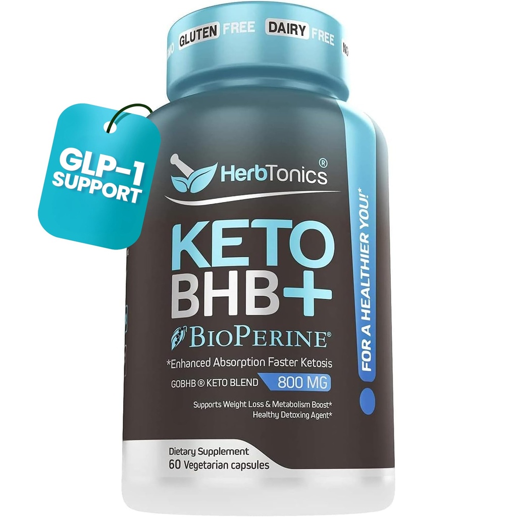 Herboronique Keto BHB+ BioPerine Keto Pills, Cétones exogènes pour le soutien de la kétose, la gestion du poids, le soutien GLP‐1, l'énergie et la concentration mentale, Vegan Friendly Non-GMO Formule. 60 Capsules Vegan