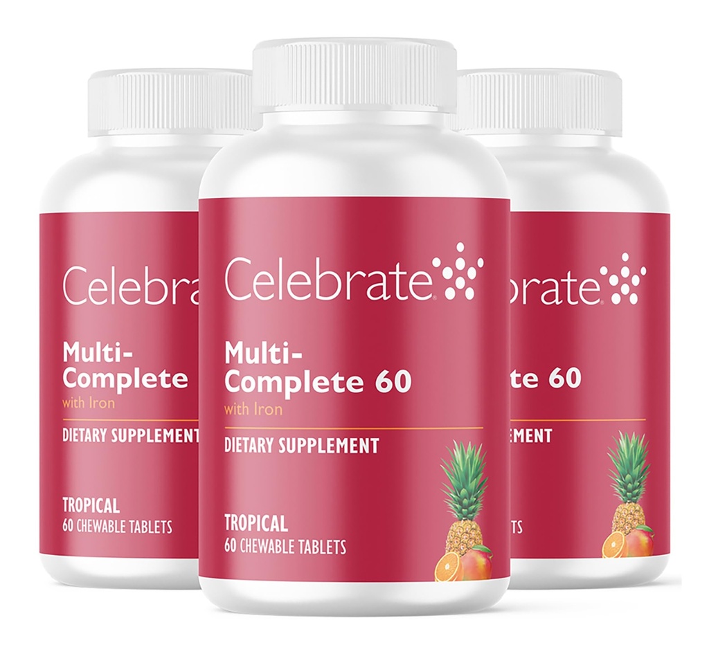 Vier vitamines multi-complete kauwtabletten, 60 mg ijzer 