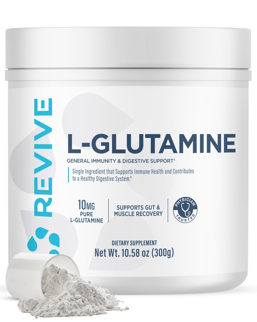 Revive Gut L-Glutamine Powder MD - Muscle Recovery & Immuun System Booster voor volwassenen - Bevordert de spijsvertering en vermindert spierpijn - Immuniteit en spijsvertering Vegan Pure L Glutamine Supplement