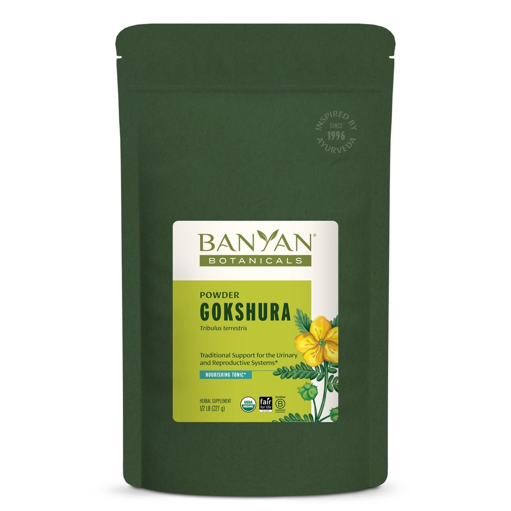 Banyan Botanicals Gokshura Powder – Fruits Gokshura organiques (Tribulus Terrestris) Powder – Supplément de vitalité pour hommes – soutient la santé urinaire* – 1⁄2 lb – Vegan non-OGM d'origine durable