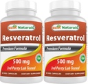 Best Naturals 2 Packs Resveratrol Complex 500 mg 60 Veg Capsules Made with Grape Skin, Red Wine, Quercetine - Glutenvrij & niet GGO - (Total 120 Capsules)