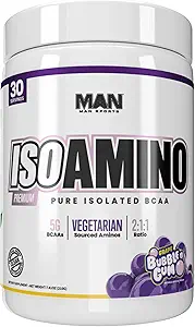 Man Sports ISO-Amino Pure Geïsoleerde BCAA's - Build Lean Muscle - Branched Chain Amino Acids Powder - Keto BCAA - Accelerate Recovery - 210 Gram, 30 Servings - Grape Bubble Gum