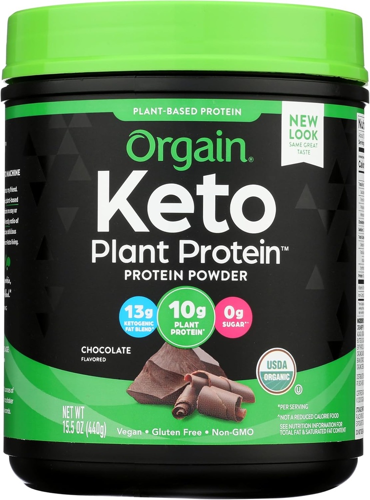 Orgain Organic Keto Vegan Protein Powder, Chocolate - 10g Plant Based Protein, 0g Sugar*, Avocado & Coconut Oil, Gluten Free, No Dairy, Lactose or Soy Ingredients, For Smoothies & Shakes, 0,97lb