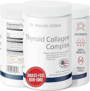 Dr. Westin Childs - Thyroid Collagen Complex, Patented Peptides Proteine Powder - Hyaluronic Acid & Vitamin C for Thyroid, Hair, Skin, Nails, joints, & Digestion Support, Grass-fed, Unflavored, 13.6oz