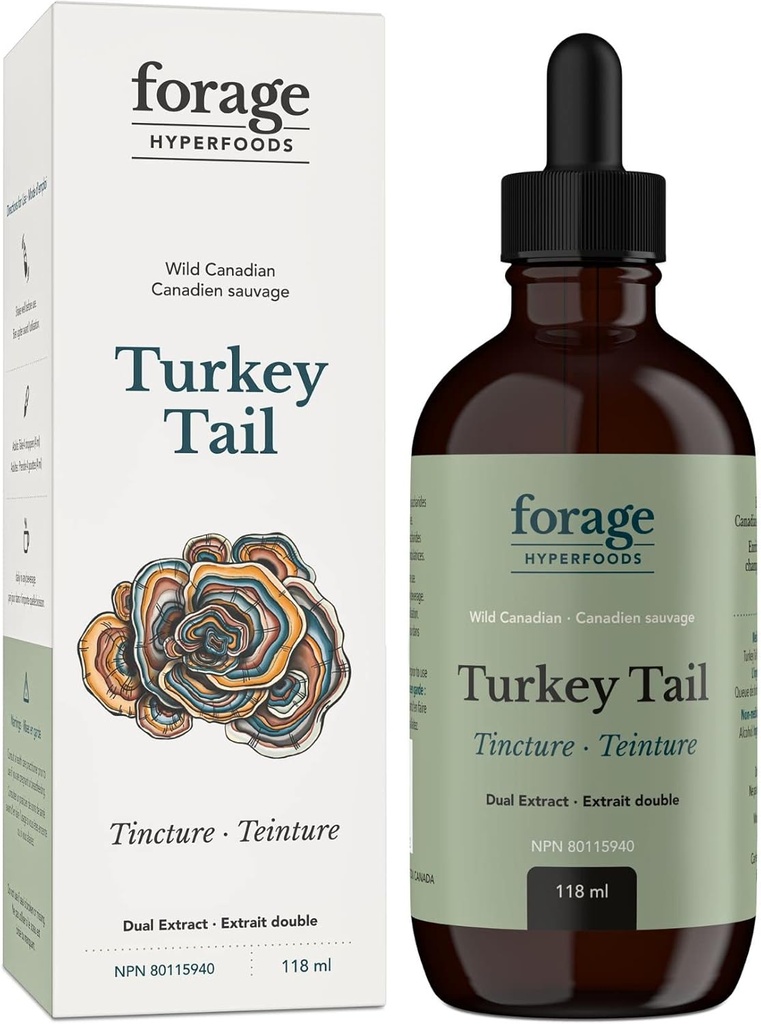 Voeder Hyperfoods- Original Canadese Wild Turkey Tail Mushroom Superfood Liquid Supplement Extract Tinctuur, Vegan, Non-GMO, Immune System en Gut Health Support, 118ML
