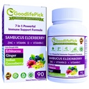 7 in 1 Vlierbes met ZInc, vitamine C, vitamine D, echinacea, gember en Indische kruisbes (Amla). Premium Vlierbessen Capsules 90 ct, All Natural,Non-GMO,Vegan,No Rice Powder, No-Gluten