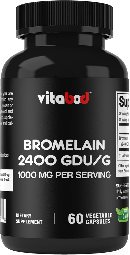 Bromelaine Supplement 1000mg per Serving, 2400 GDU/g, Proteolytische Enzymen, Ondersteunt Vertering van eiwitten, 60 Tellen - Niet-GMO & Glutenvrij