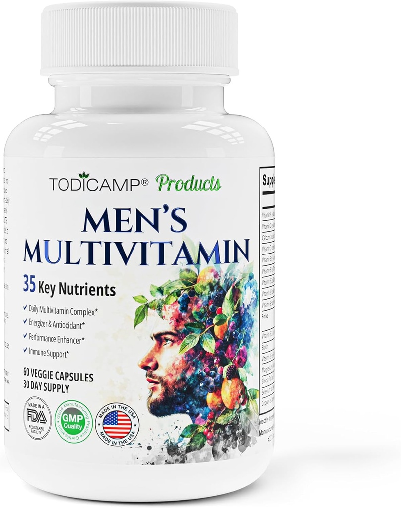 Multivitamine et complexe minéral pour hommes avec des extraits à base de plantes - Multivitamine pour hommes améliore la santé globale, l'antioxydant et le soutien du corps naturel - 60 capsules - 30 jours d'approvisionnement