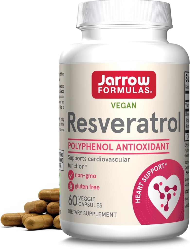 Jarrow Formulas® Resveratrol 100 mg, Dieetsupplement, Antioxidant Ondersteuning voor cardiovasculaire functie, 60 Veggie Capsules, 60 Day Supply
