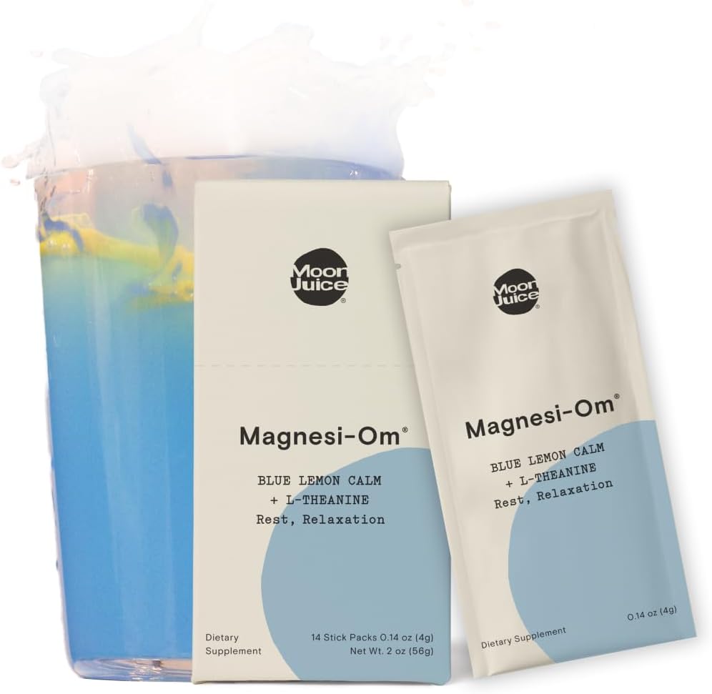 Moon Juice - Magnesi-Om, Blue Lemon - Sticks (18 Servings) - Ondersteuning Hersengezondheid, Rust - Magnesiumpoeder - L-Theanine - Regularity - Compostable - 100% Traceable - Vegan, Non GMO - 0,14oz