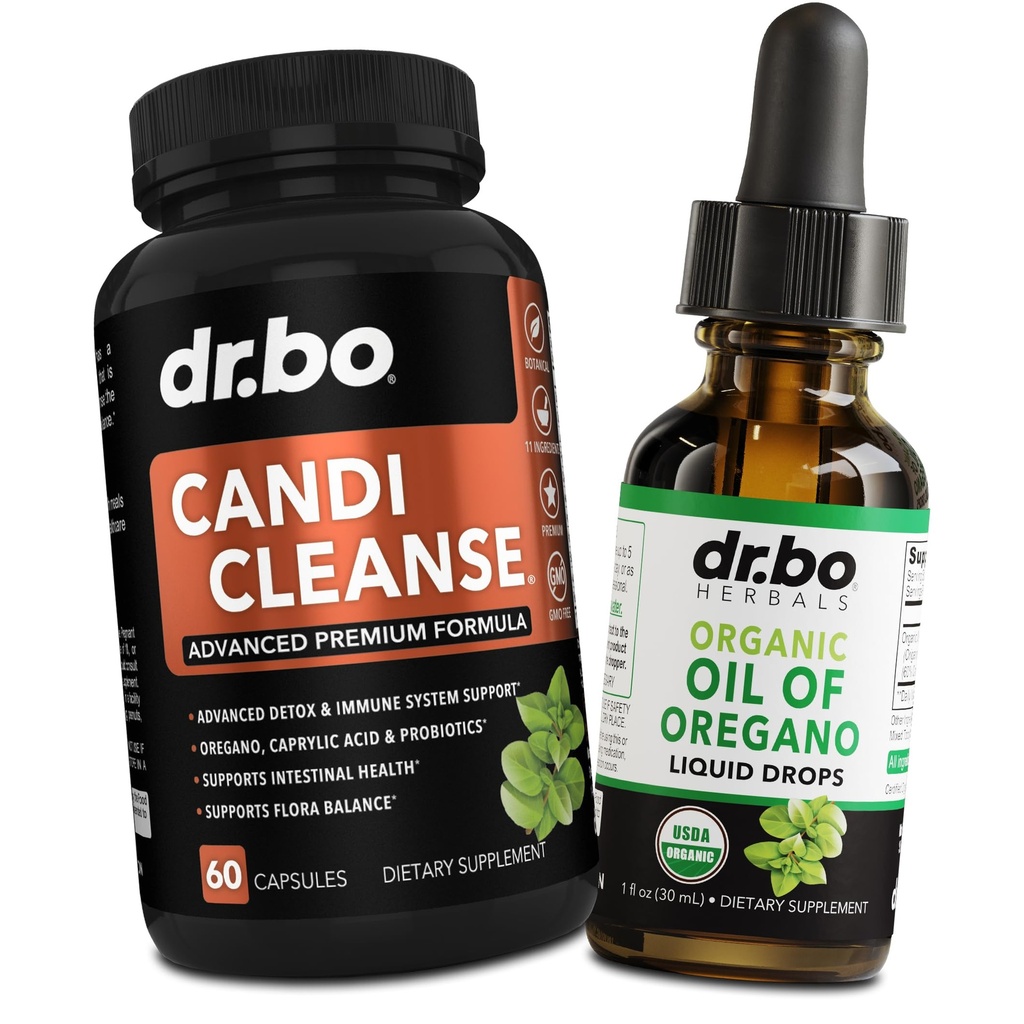 Candi Reinigen & Oregano Oliedruppels - Extra sterkte Probiotische Complex Cleanser & Organic Liquid - Natuurlijke Orale Kruiden Caprylzuur Capsules & Olie van Oregano Drops Tinctuur Extract