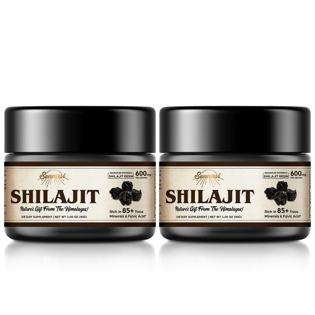 Shilajit Pure Himalaya Organic Shilajit Resin - 600mg Maximum Potency Natural Organic Shilajit Resin with 85+ Trace Minerals & Fulvic Acid for Energy, Immune Support, 30 Gram (2 Pack)