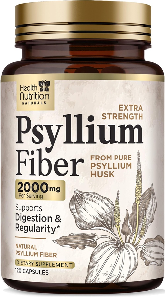 Psyllium Husk Capsules 1500 mg - Natural Fiber Supplement Pillen, Dagelijkse spijsvertering, Colon Health, & Regularity Support, Plant Based Psyllium Husks Powder Caps, Vegan, Non-GMO - 120 Veggie Capsules