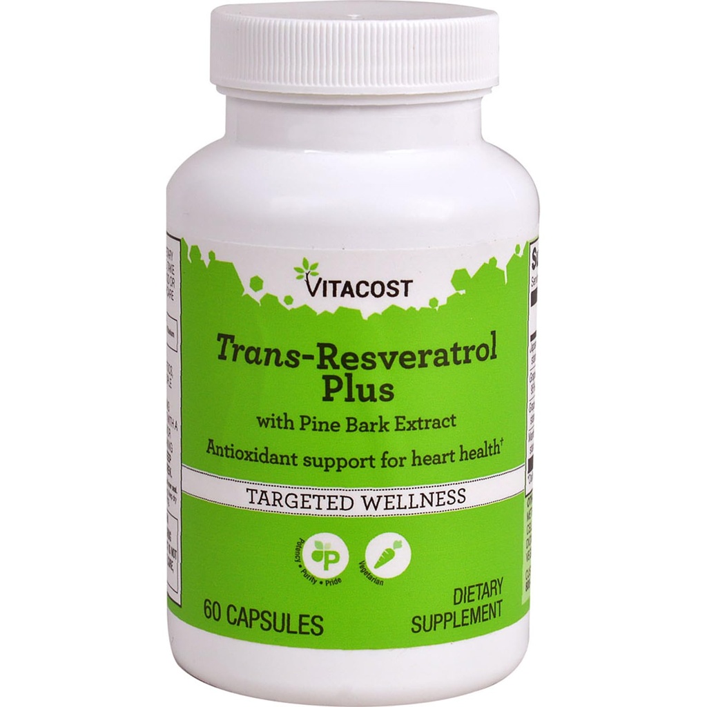 Vitacost Trans-Resveratrol Plus -- 60 capsules végétariennes