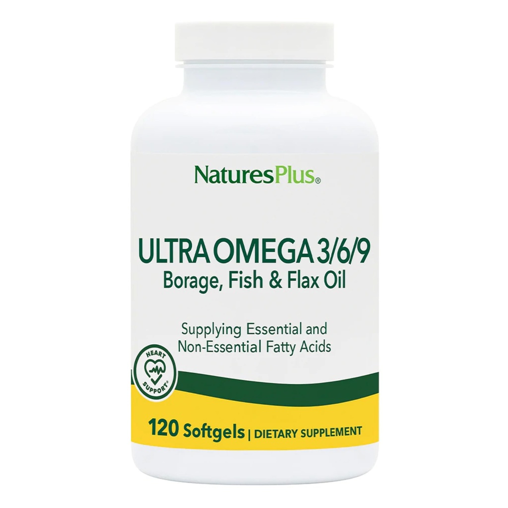 Natures Plus Ultra Omega 3 6 9-1200 mg, 120 Softgels - Borage Oil, Visolie, Vlasolie Supplement - Glutenvrij - 120 porties