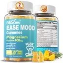 Gommies sans sucre Glycinat de magnésium 400mg avec Ashwagandha, B1, B3, Rhodiola Rosea & Safran pour le repos de soutien, l'humeur et calme Gommies de magnésium pour adultes, supplément de magnésium à croquer, végétalien, 120Ct