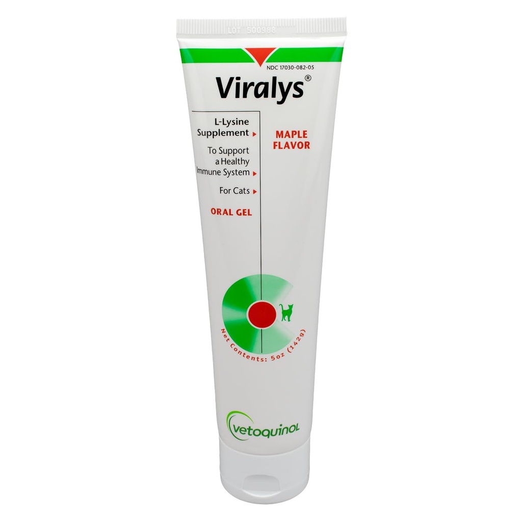 Vetochinol Viralys Dagelijks L-Lysine Gel voor Katten en Kittens, Maple Flavored Lysine Supplement voor Katten en Kittens ter ondersteuning van de immuungezondheid, normale oogfunctie en ademhalingsgezondheid, 5oz