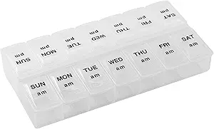 Apex Twice-A-Day Economie Weekly Pillen Organisator, Weekly Pillen Organizer, 2 keer per dag, Easy-Open, See-Through Lids, Organiseer Medicatie of Vitamines door AM, PM of Morning en Bedtime, Clear