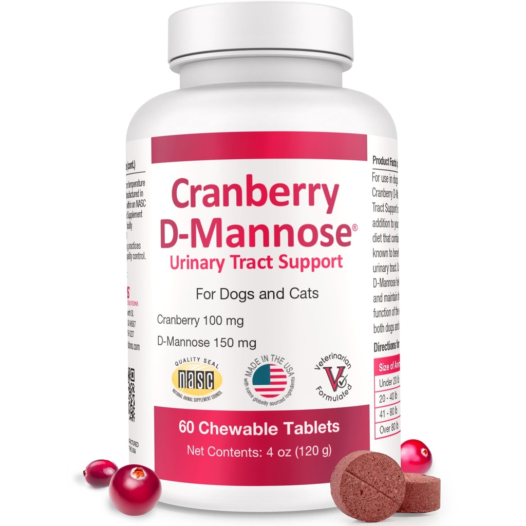 Cranberry D-Mannose Urinaire Tract Supplement voor honden en katten 