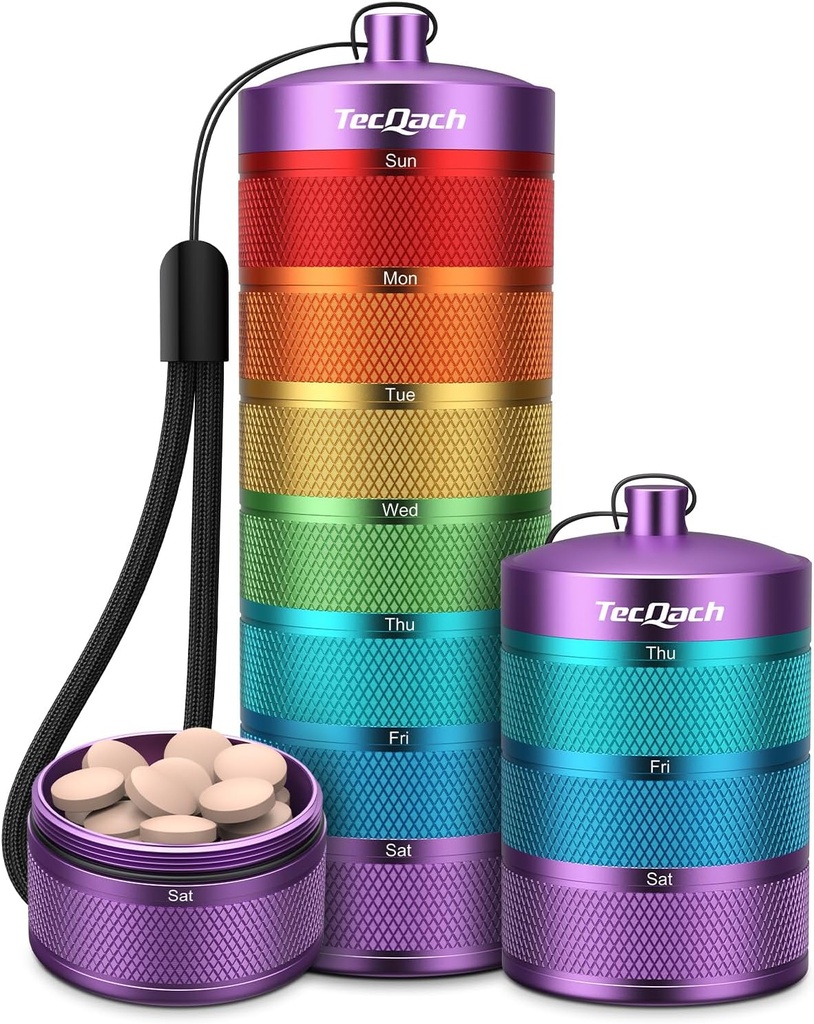 Metal Travel pil Organizer, Waterdichte Week pil Box, Grote Aluminium Legering Portable Pill Case Container, BPA Gratis 7 dagen Dagelijkse Medicine Organisator Houder voor Vitamine, Supplement, Visolie (7 Kleur)