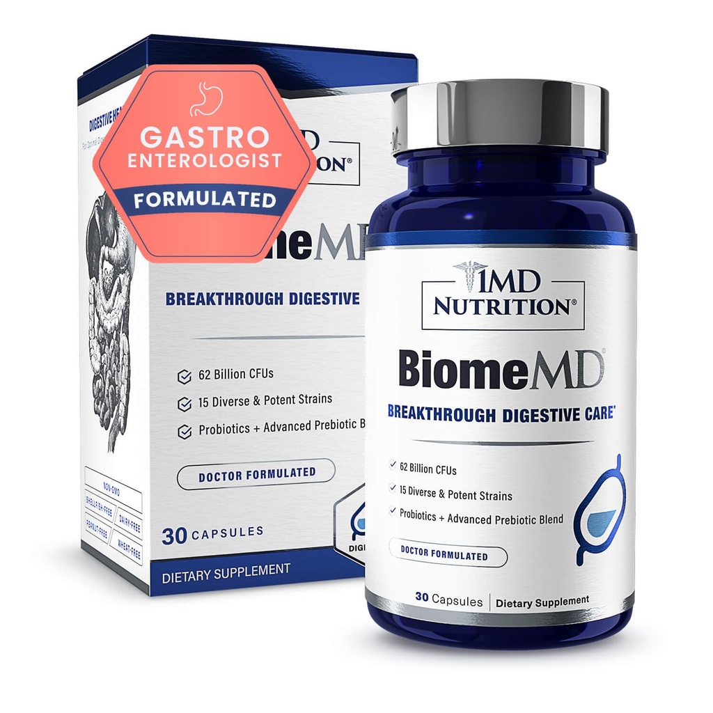 1MD Nutrition BiomeMD Probiotica 62 Miljard CFUs, 15 Uitgebreide Strains - Pro & Prebiotica 