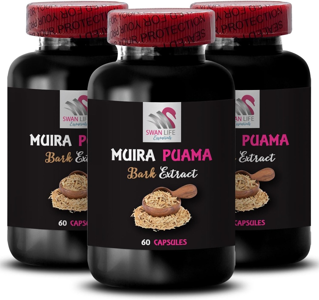 Botanische veerkracht - Muira PUAMA BARK Extract - Energizing Routine, Natural Lift, Power Flow, dagelijkse ondersteuning, plantaardige vitaliteit, evenwichtige energiebron, Plant Synergy 3 flessen 180 capsules