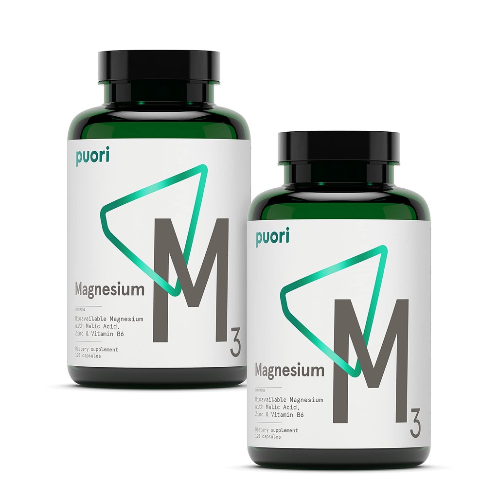 Puori Magnesium Complex Supplement - Hoge Absorptie Magnesium Taurinaat & Gluconaat, Zink, Vitamine B6 & Malic zuur voor slaapondersteuning, Immune & Bone Health & Muscle Recovery - 240 Vegan Capsules