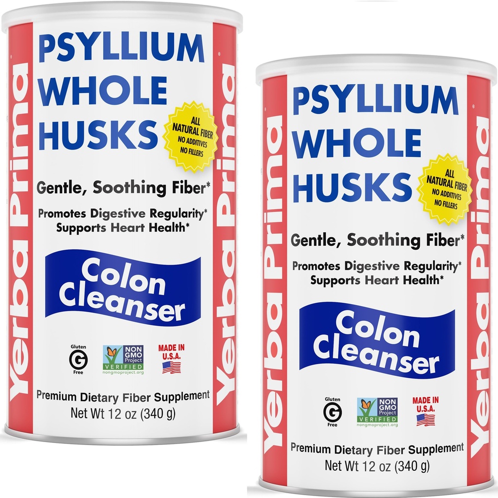Yerba Prima Psyllium Soupes entières, 12 oz (2 paquets) - Nettoyeur de colonies, sans gluten, sans OGM, régularité apaisante