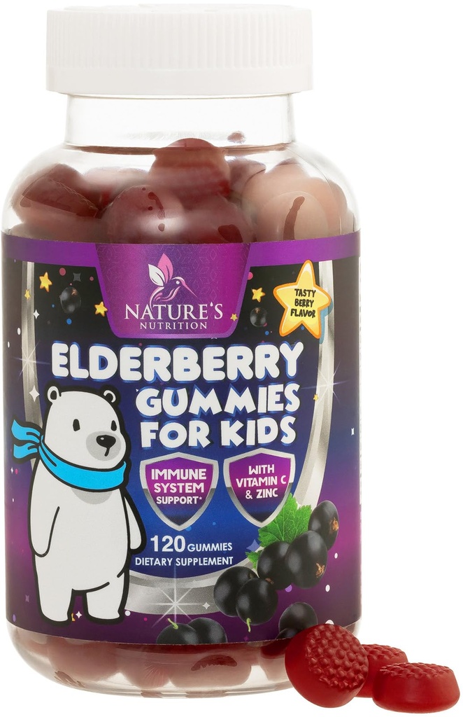 Enfants Immune Soutien Gummy - Supplément de la baie d'ail, végétalien, sans gluten, parfum de baies savoureux - 120 Gummys
