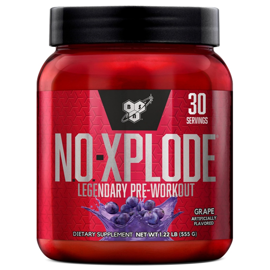BSN N.O.-XPLODE Poudre de pré-entraînement, supplément énergétique pour les hommes et les femmes avec créatine et bêta-alanine, saveur: raisin, 30 portions