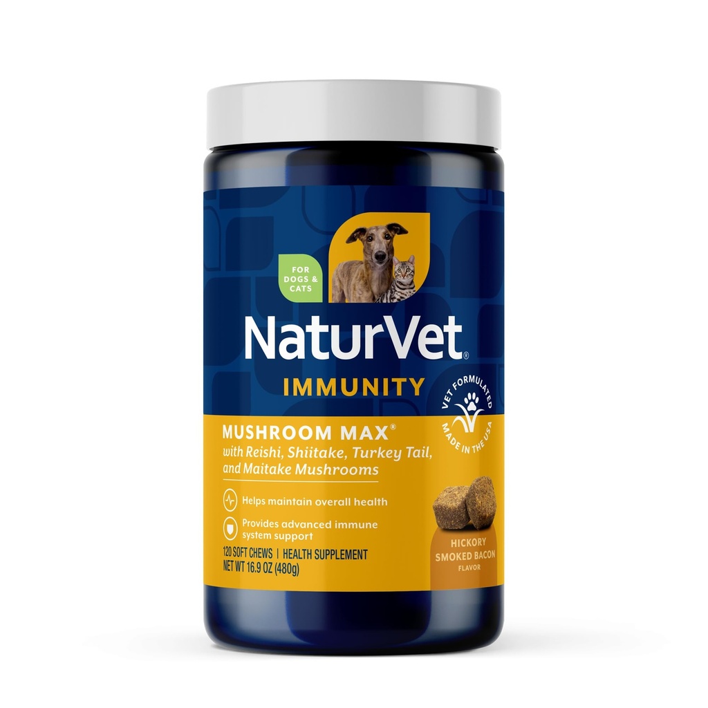 NaturVet Mushroom Max Advanced Immune Support Dog Supplement – aide à renforcer l'immunité, la santé globale des chiens – comprend les champignons Shitake, Reishi, Turquie Tail – 120 Ct.