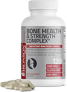 Bronson Bone Health & Strength Complex* High Potency Formula 200 MCG van vitamine K2 als MK7, Plus Calcium, Boron, Cissus Quadragularis, Magnesium, Vitamine D3 en meer - Non-GMO, 120 tabletten