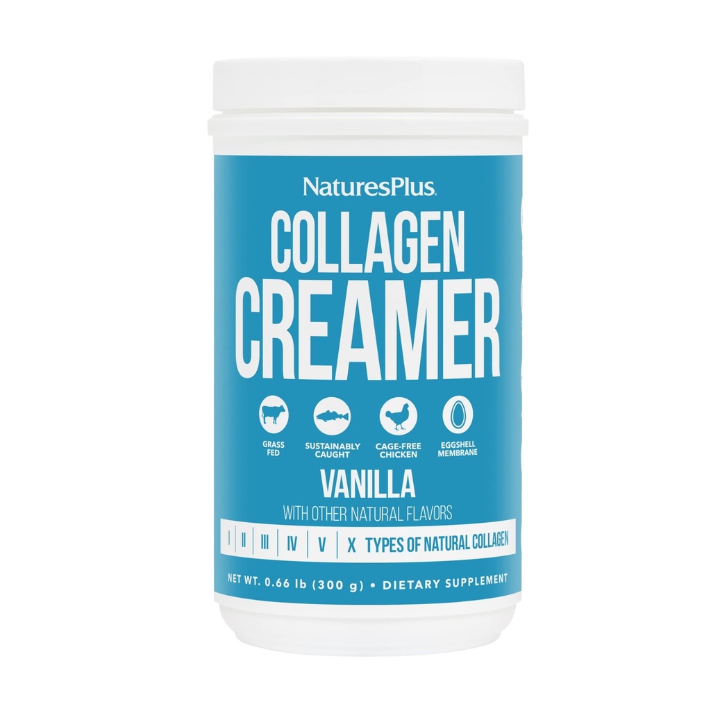 NaturesPlus Collageen Creamer, Vanille - 0,66 lb Poeder - Haar, huid, nagels & Joint Health, Immuun System Support - Non-GMO, Glutenvrij - 12 porties