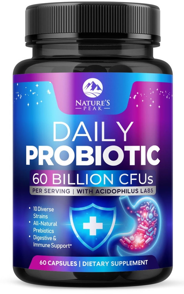 Probiotica 60 miljard CFU - 10 strains + digestieve enzymen en prebiotica - beste probiotica voor vrouwen en mannen, ondersteunt Immune, Gut Health, Occasional Constipatie, diarree, gas & Bloating - 60 capsules