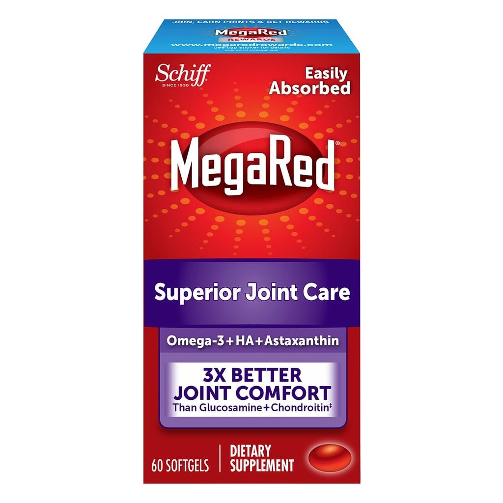 Omega-3 Krill Oil and Joint Supplement - Megared Joint Care 60 softgels - EPA/DHA vetzuren, Antioxidanten, Hyaluronzuur, Geen visachtige boer nasmaak zoals met Fish Oil