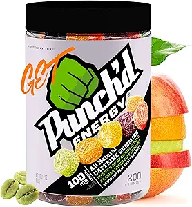 Punch'd Energy Natural Cafeïne Gummies (200 Telling Value Jar) 100mg Cafeïne per 10 Gummies, Clean Label, Ultra Low Glykemie, Lage Calorie, Vitamine C