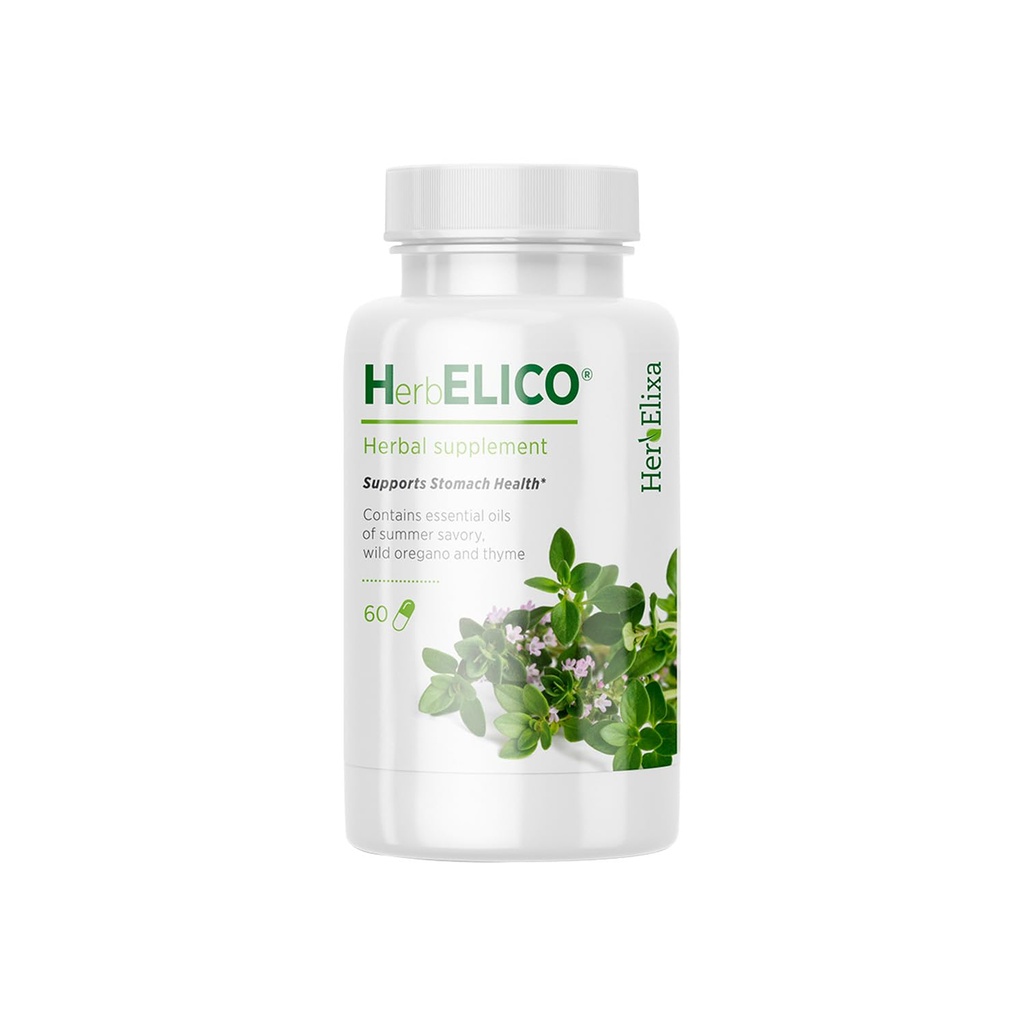 HerbELICO® - Origan sauvage, Thym & Huiles essentielles de savoureuse d'été Mélange méditerranéen, 60 Capsules, Herbal Addition addresses H. Pylori, Acid Reflux, Heartburn, Non-OGM & Sans gluten