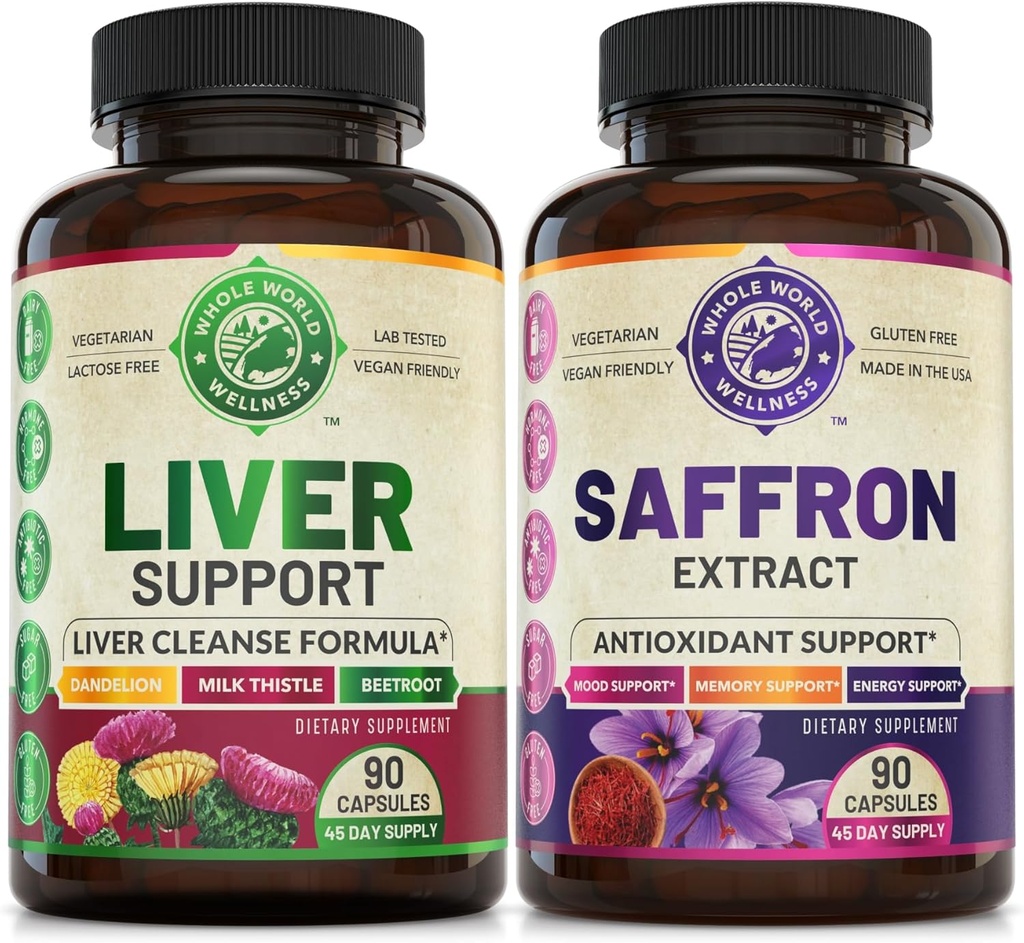 Lever Reiniging Detox Reparatie Formule en Pure Saffron Extract Bundle (Elke fles). Ondersteunt Lever Gezondheid, Energie Boost, Mood, Metabole Functie. USA Made.