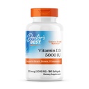La meilleure vitamine D3 5000UI, sans OGM, sans gluten et sans soja, régule la fonction immunitaire, soutient les os sains, blanc, sans saveur, 180 comte