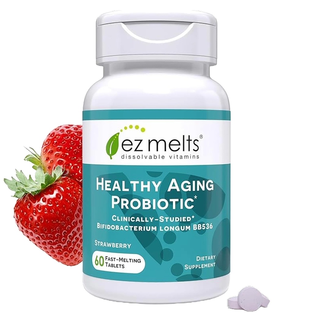 EZ Melts Dissolvable Healthy Aging Probiotic, Bifidobacterium Longum BB536 (2 miljard CFU), Sugar-Free, Probiotics for Women & Men 50+, 2-maand supply - 1 Pack